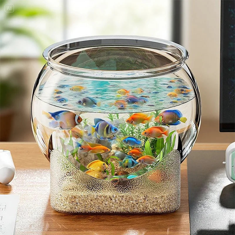 Round and Durable Transparent Aquarium, Drop-Resistant Fish Tank, Suitable for Small Spaces