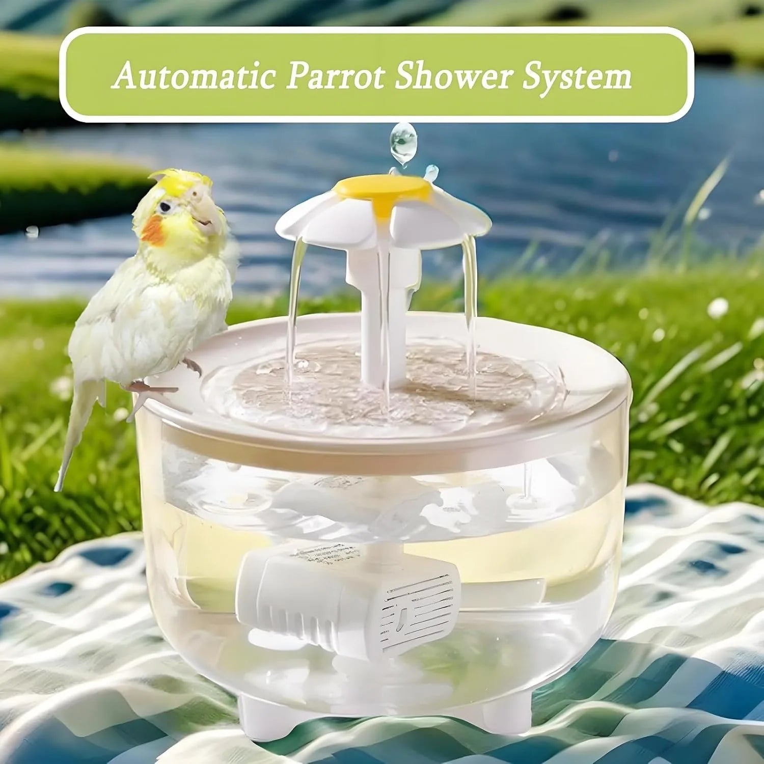 Indoor Bird Bath Fountain Automatic Shower Tub with Filter Pump Easy Clean for Small Medium Birds
