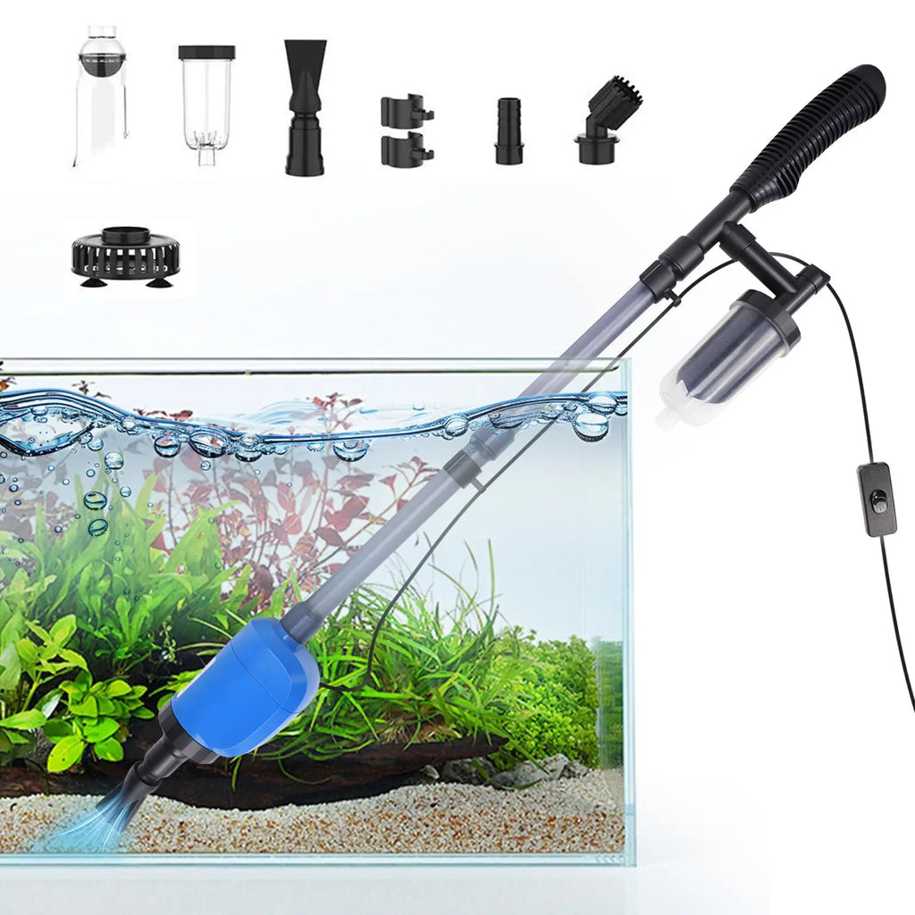 Electric Fish Tank Cleaner Vacuum Aquarium Gravel Cleaner, Automatic Water Changer Kit with 4-Layer Filter, Telescopic Pole for Sand Washing,