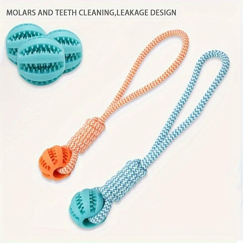 Interactive Cotton Rope Pull Dog Toy, Rubber Treat Dispensing Ball for Boredom Relief, Non-Toxic Chew Toy with Teeth Cleaning