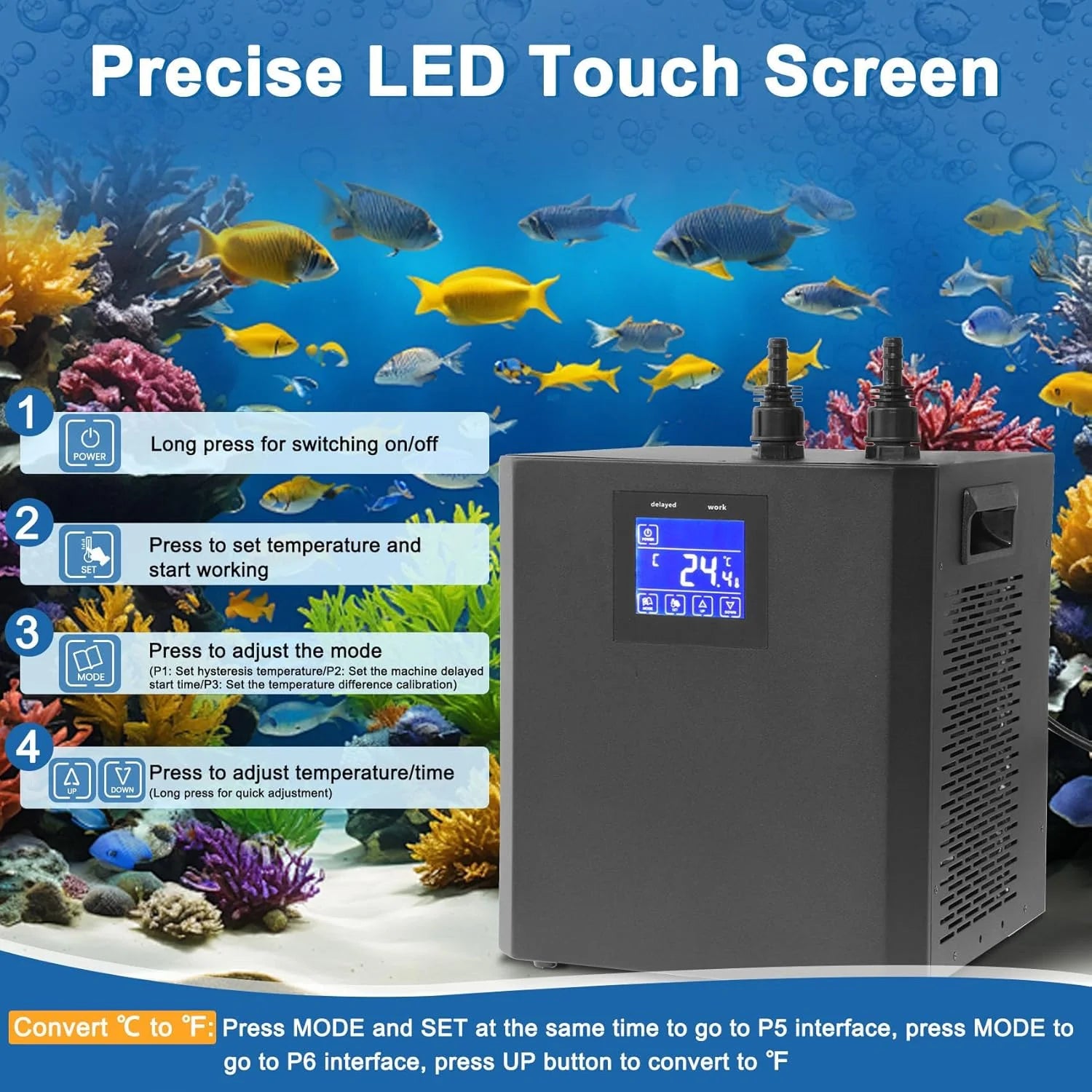 Aquarium Chiller for Fish Tank 79Gal Hydroponic Water Chiller 1/3HP Cooler with Remote Control Pump