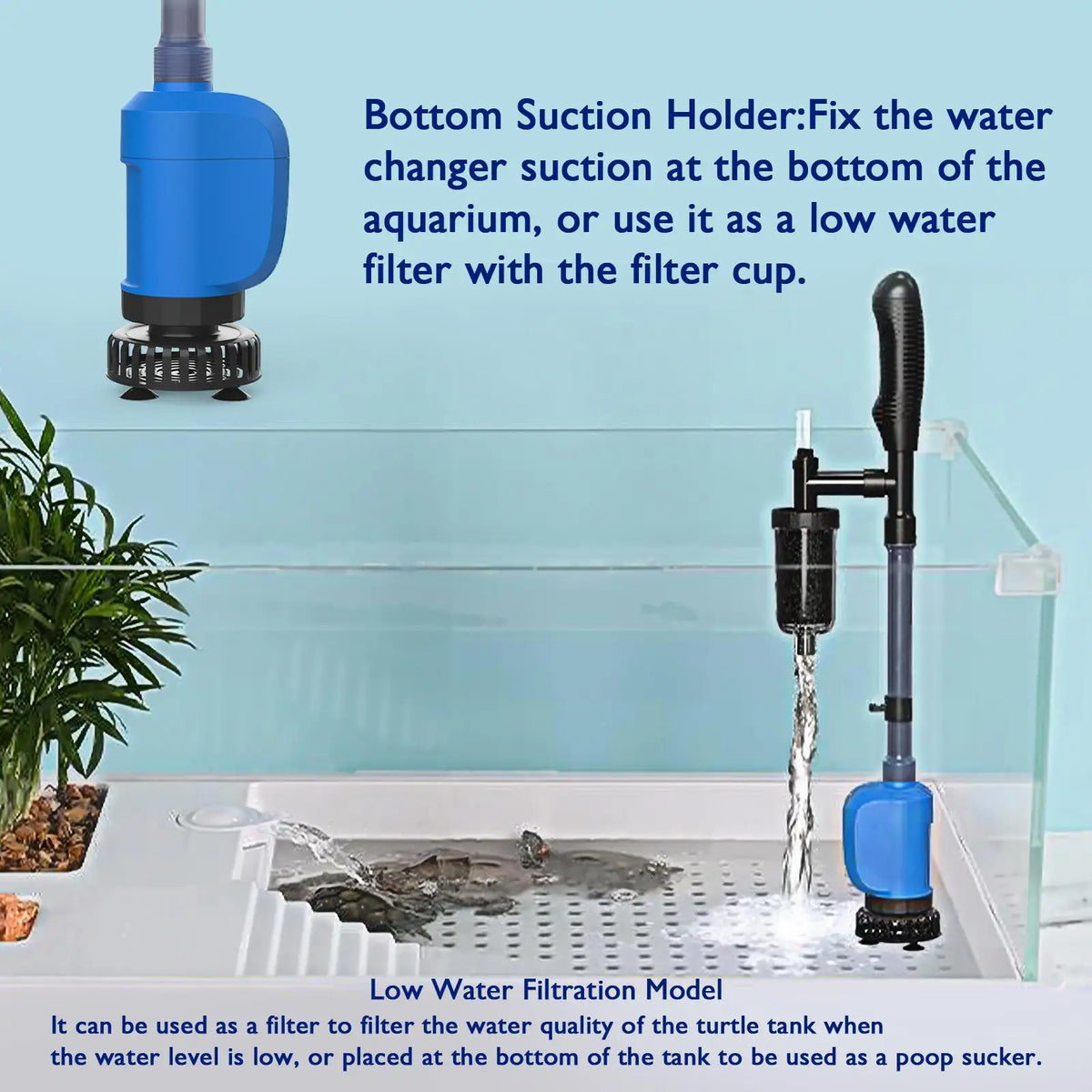 Electric Fish Tank Cleaner Vacuum Aquarium Gravel Cleaner, Automatic Water Changer Kit with 4-Layer Filter, Telescopic Pole for Sand Washing,