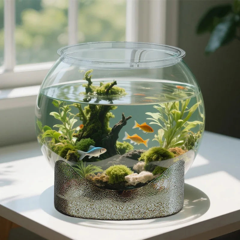 Round and Durable Transparent Aquarium, Drop-Resistant Fish Tank, Suitable for Small Spaces