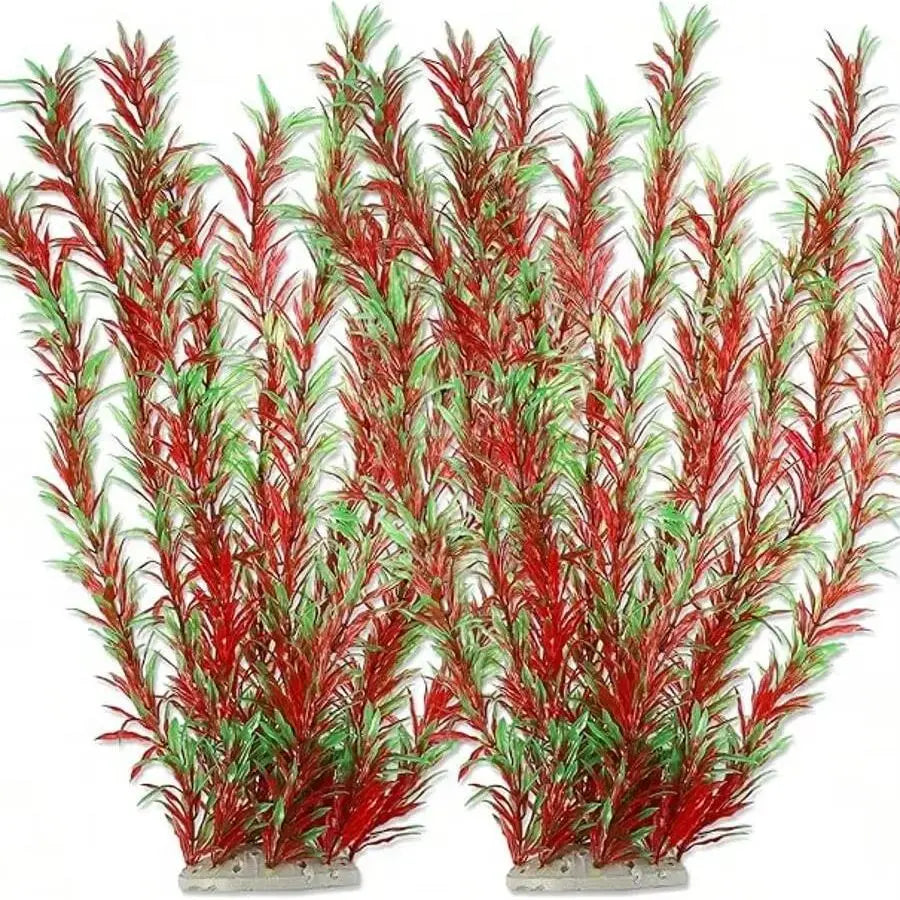 2pcs Small Fuzzy Plastic Grass Red Green Artificial Aquatic Plants Fish Tank Decoration
