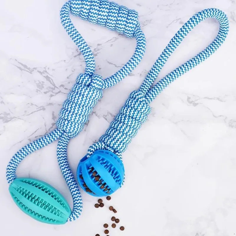 Interactive Cotton Rope Pull Dog Toy, Rubber Treat Dispensing Ball for Boredom Relief, Non-Toxic Chew Toy with Teeth Cleaning