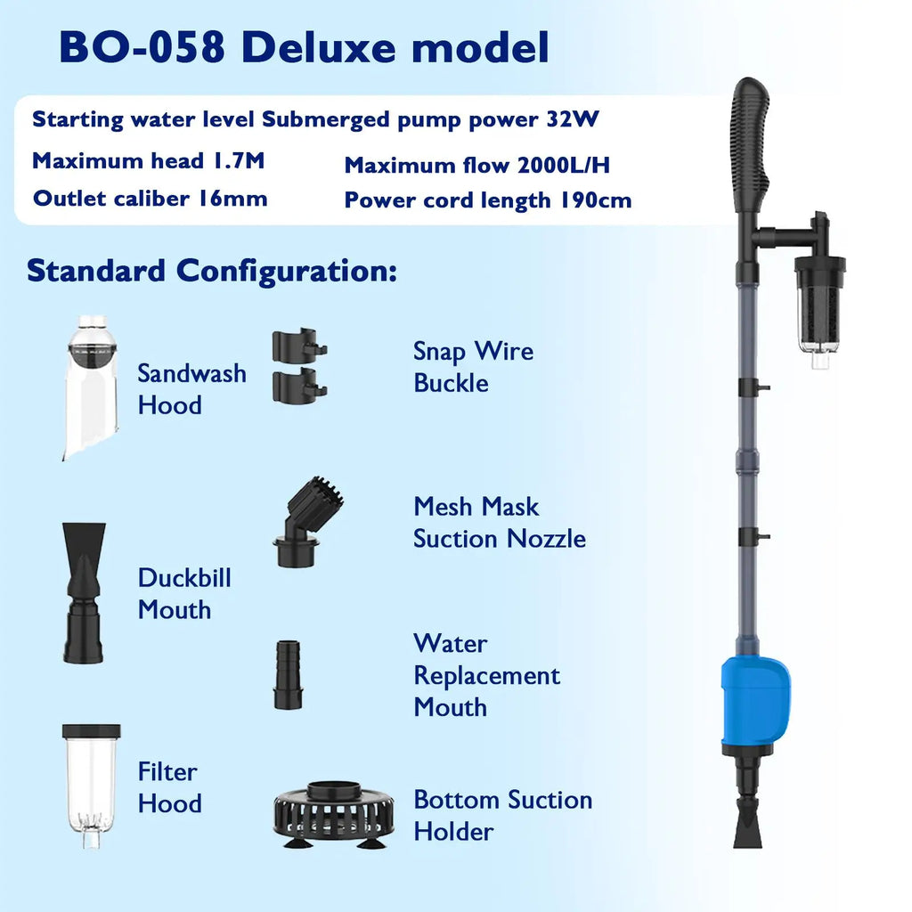 Electric Fish Tank Cleaner Vacuum Aquarium Gravel Cleaner, Automatic Water Changer Kit with 4-Layer Filter, Telescopic Pole for Sand Washing,