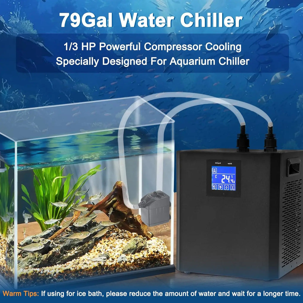Aquarium Chiller for Fish Tank 79Gal Hydroponic Water Chiller 1/3HP Cooler with Remote Control Pump