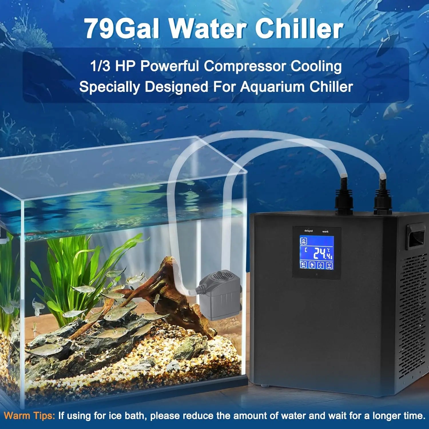 Aquarium Chiller for Fish Tank 79Gal Hydroponic Water Chiller 1/3HP Cooler with Remote Control Pump