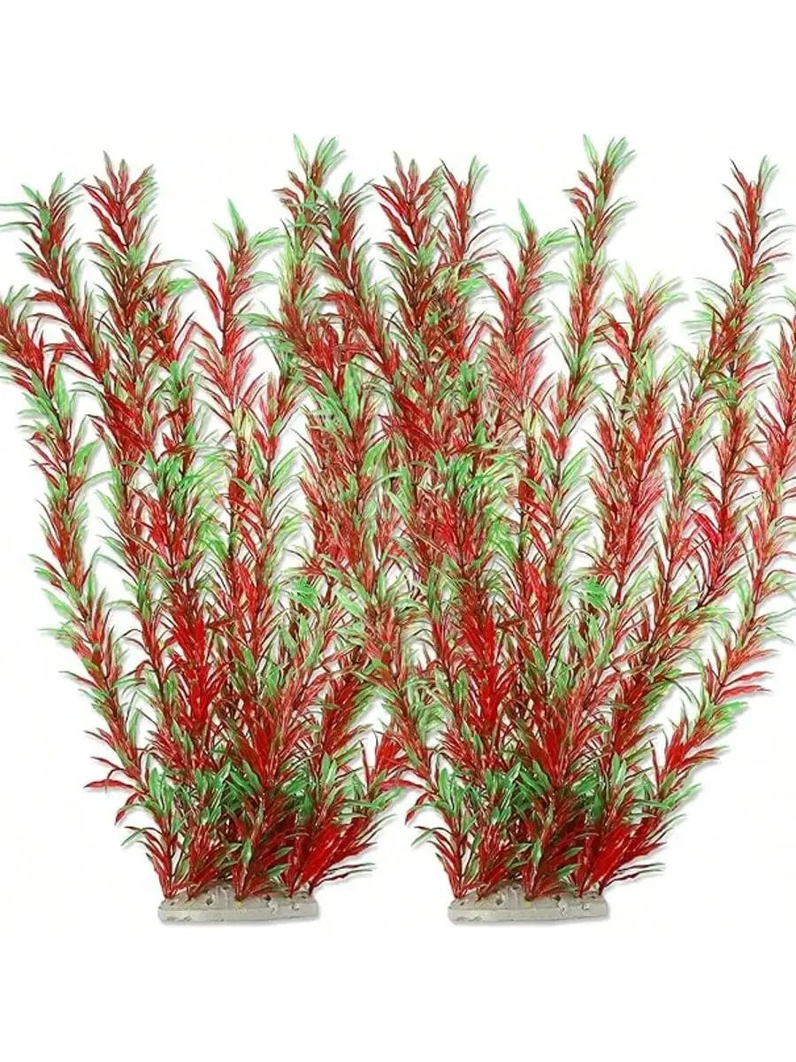 2pcs Small Fuzzy Plastic Grass Red Green Artificial Aquatic Plants Fish Tank Decoration