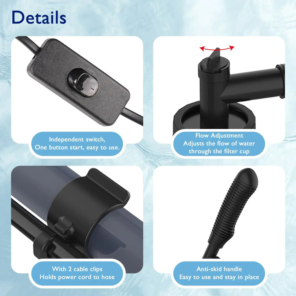 Electric Fish Tank Cleaner Vacuum Aquarium Gravel Cleaner, Automatic Water Changer Kit with 4-Layer Filter, Telescopic Pole for Sand Washing,