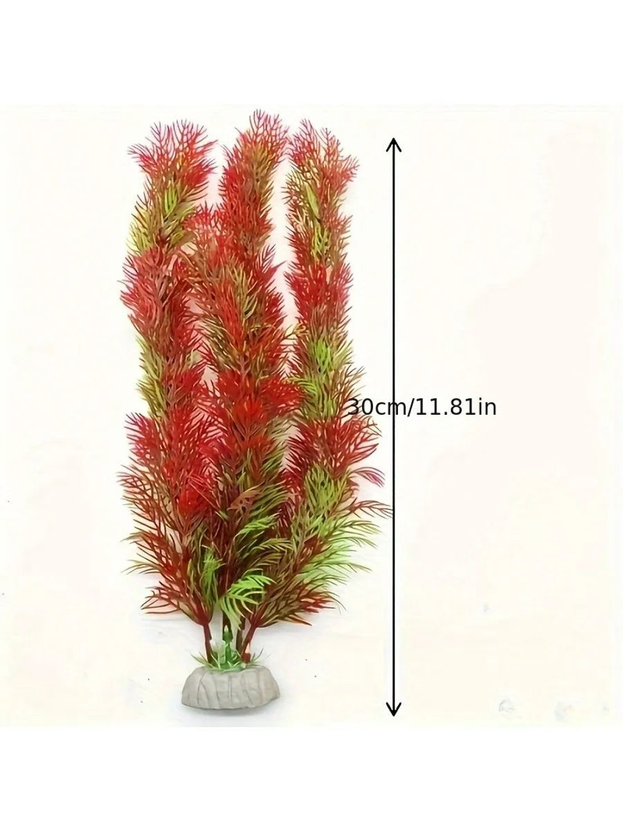 2pcs Small Fuzzy Plastic Grass Red Green Artificial Aquatic Plants Fish Tank Decoration