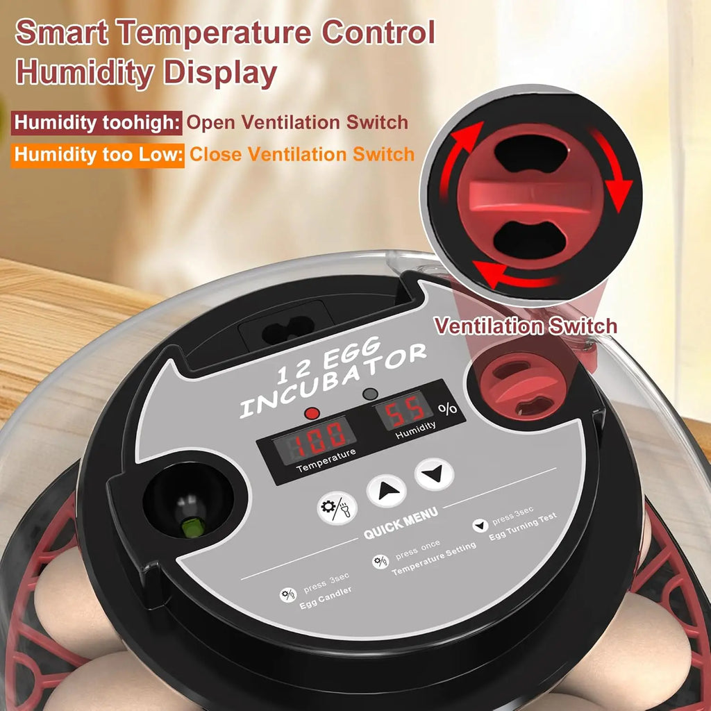 12 Automatic Egg Incubators for Hatching Eggs With Smart Temperature Control, Auto Turner, LED Candling