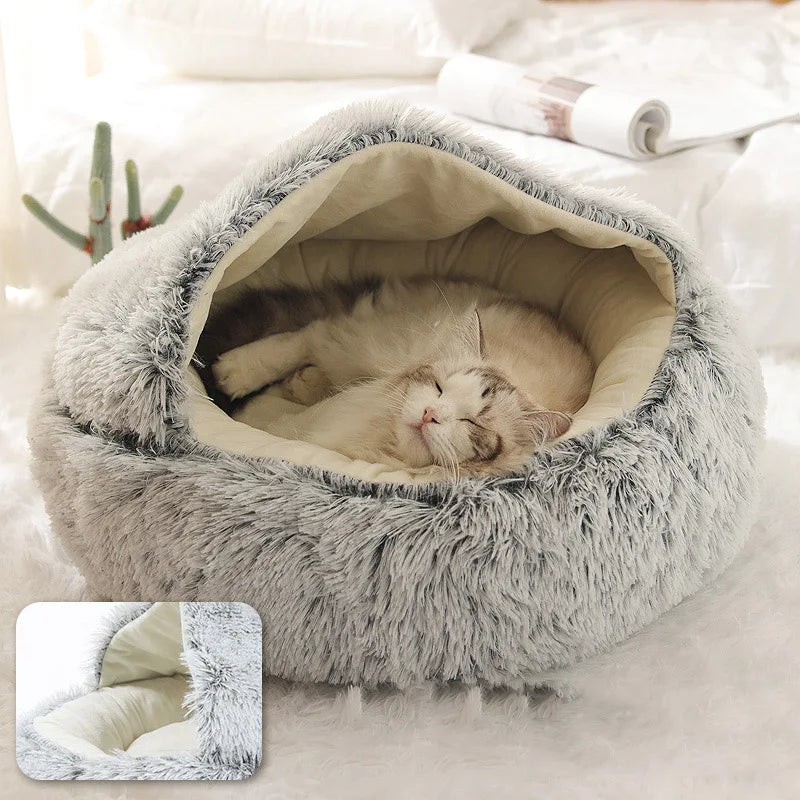 Plush Bed Warm Soft Bed for Cats Small Dogs Round Nest House With Lid
