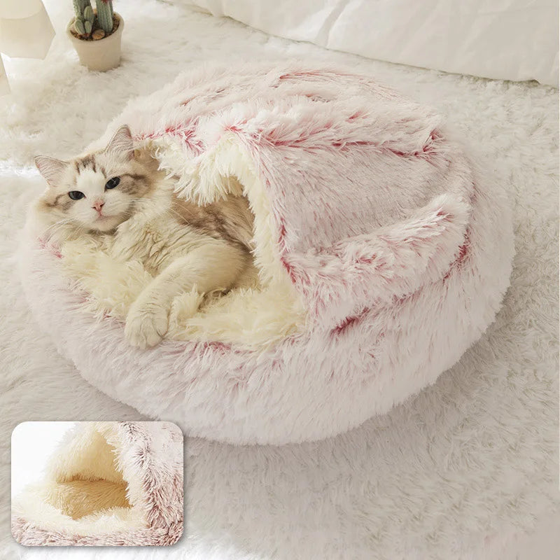 Plush Bed Warm Soft Bed for Cats Small Dogs Round Nest House With Lid