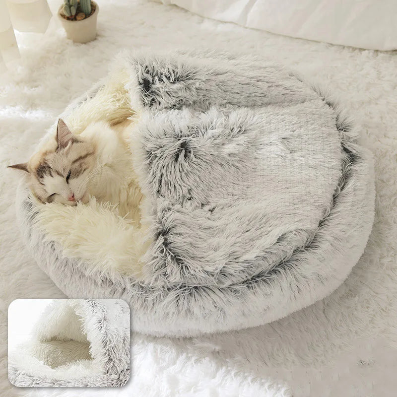Plush Bed Warm Soft Bed for Cats Small Dogs Round Nest House With Lid