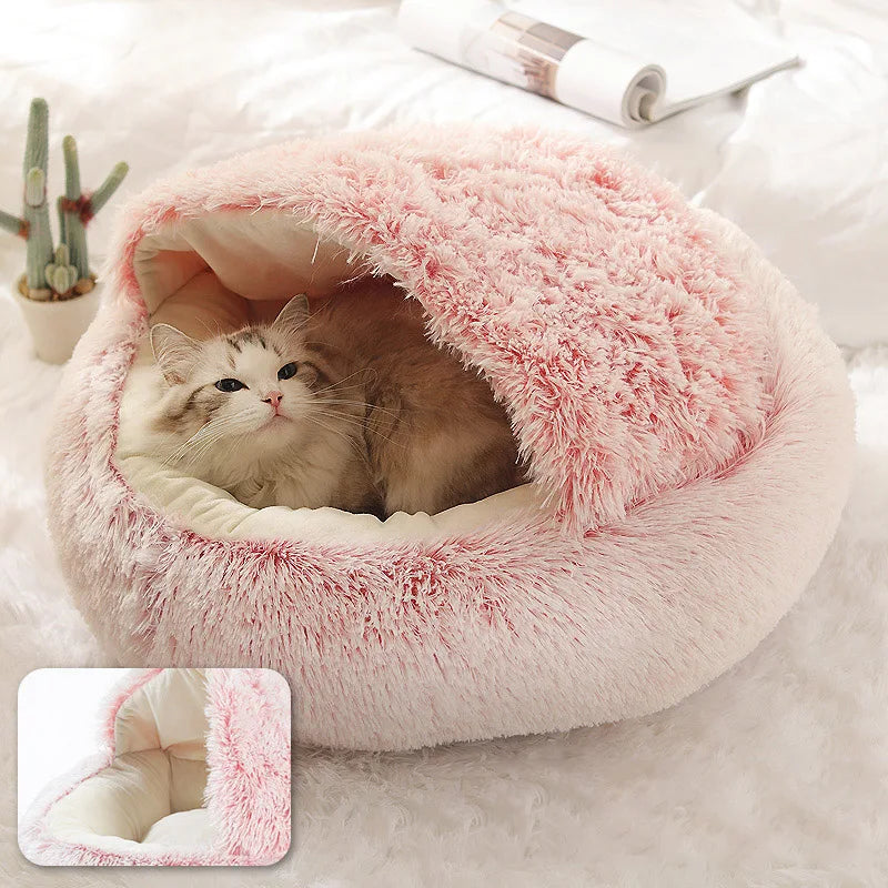 Plush Bed Warm Soft Bed for Cats Small Dogs Round Nest House With Lid