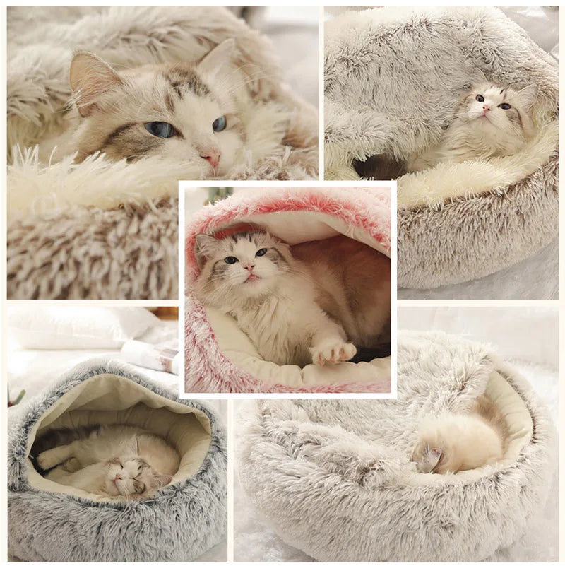 Plush Bed Warm Soft Bed for Cats Small Dogs Round Nest House With Lid