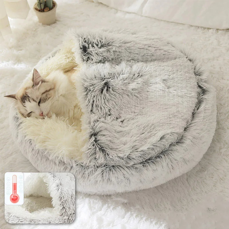 Plush Bed Warm Soft Bed for Cats Small Dogs Round Nest House With Lid