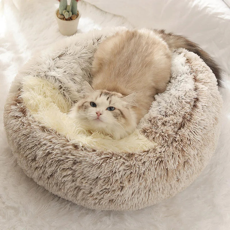 Plush Bed Warm Soft Bed for Cats Small Dogs Round Nest House With Lid