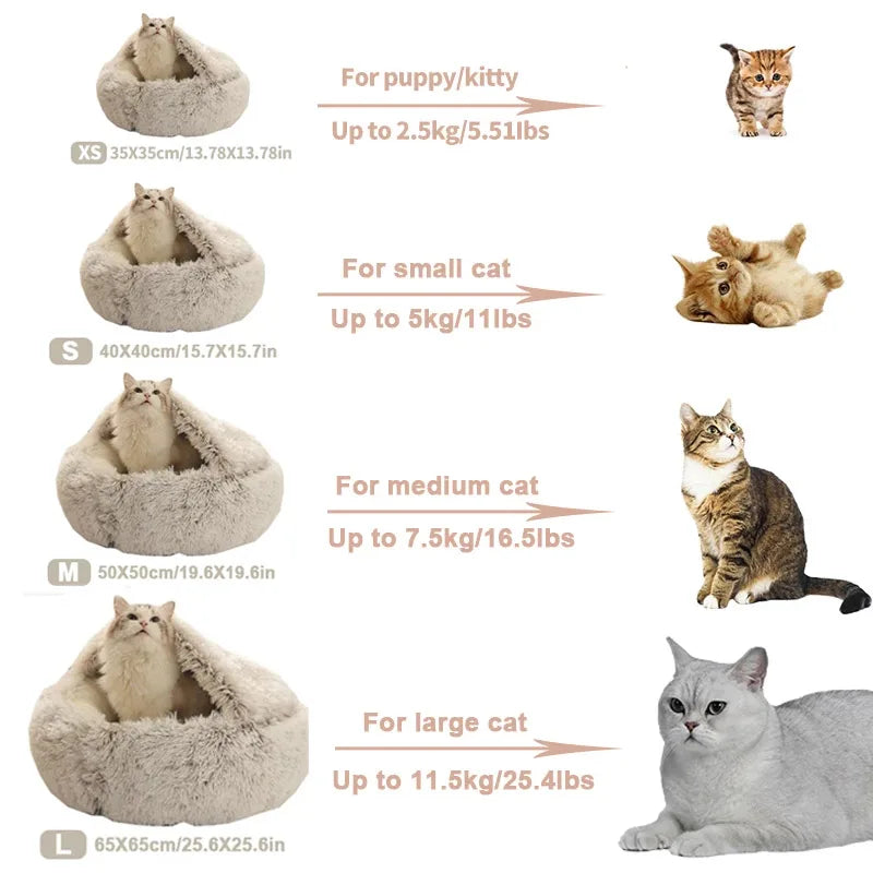 Plush Bed Warm Soft Bed for Cats Small Dogs Round Nest House With Lid