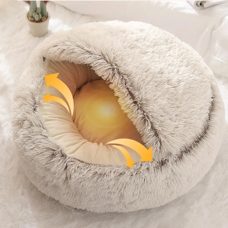 Plush Bed Warm Soft Bed for Cats Small Dogs Round Nest House With Lid