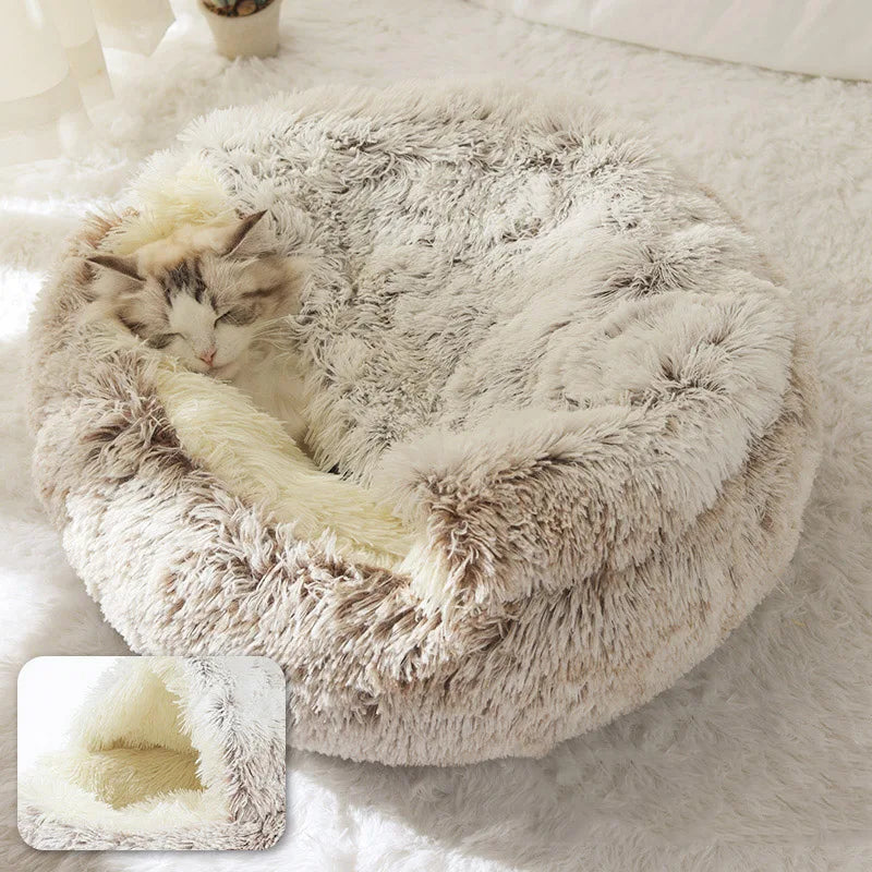 Plush Bed Warm Soft Bed for Cats Small Dogs Round Nest House With Lid