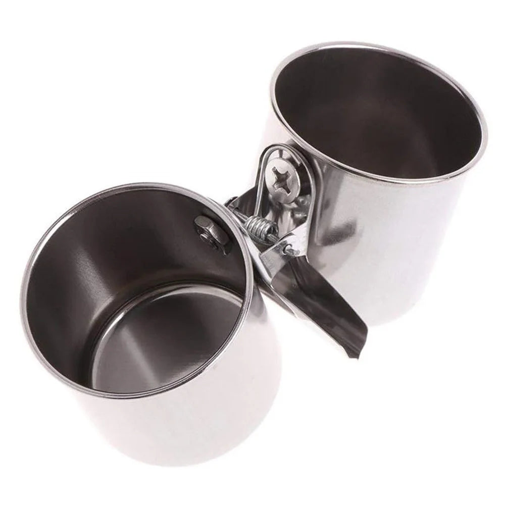 Stainless Steel Bird Feeder Cup with Clip Double Cups, Food Water Bowl Bird Cage