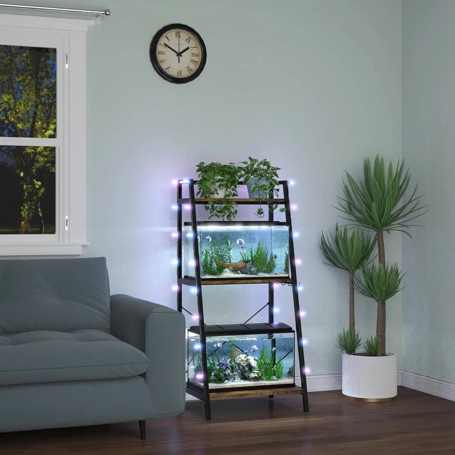 5-10 Gallon Metal Aquarium Stand with Plant Shelf and Storage, Fits Turtle and Reptile Tanks