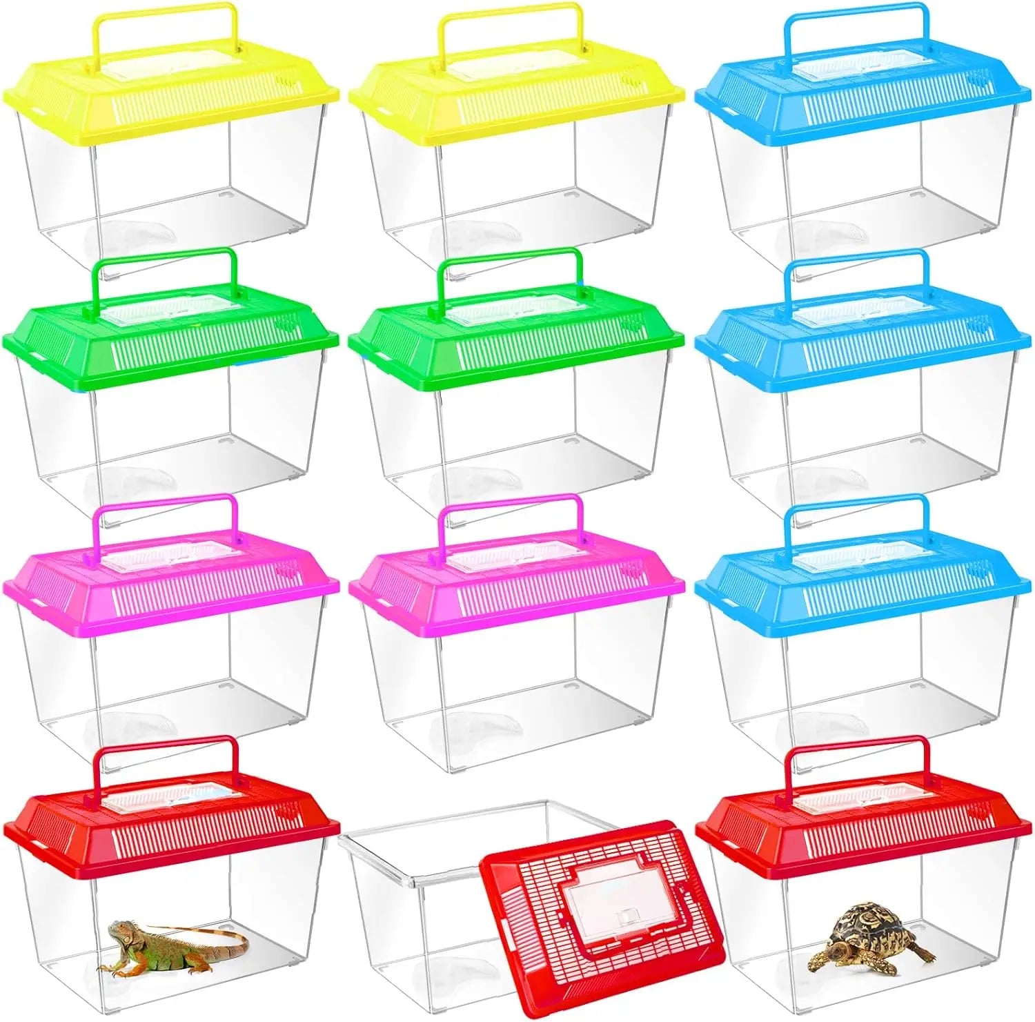 12Pcs Transparent Plastic Reptile Terrarium Carrier Cage, Snake Breeding Box Hatching Container