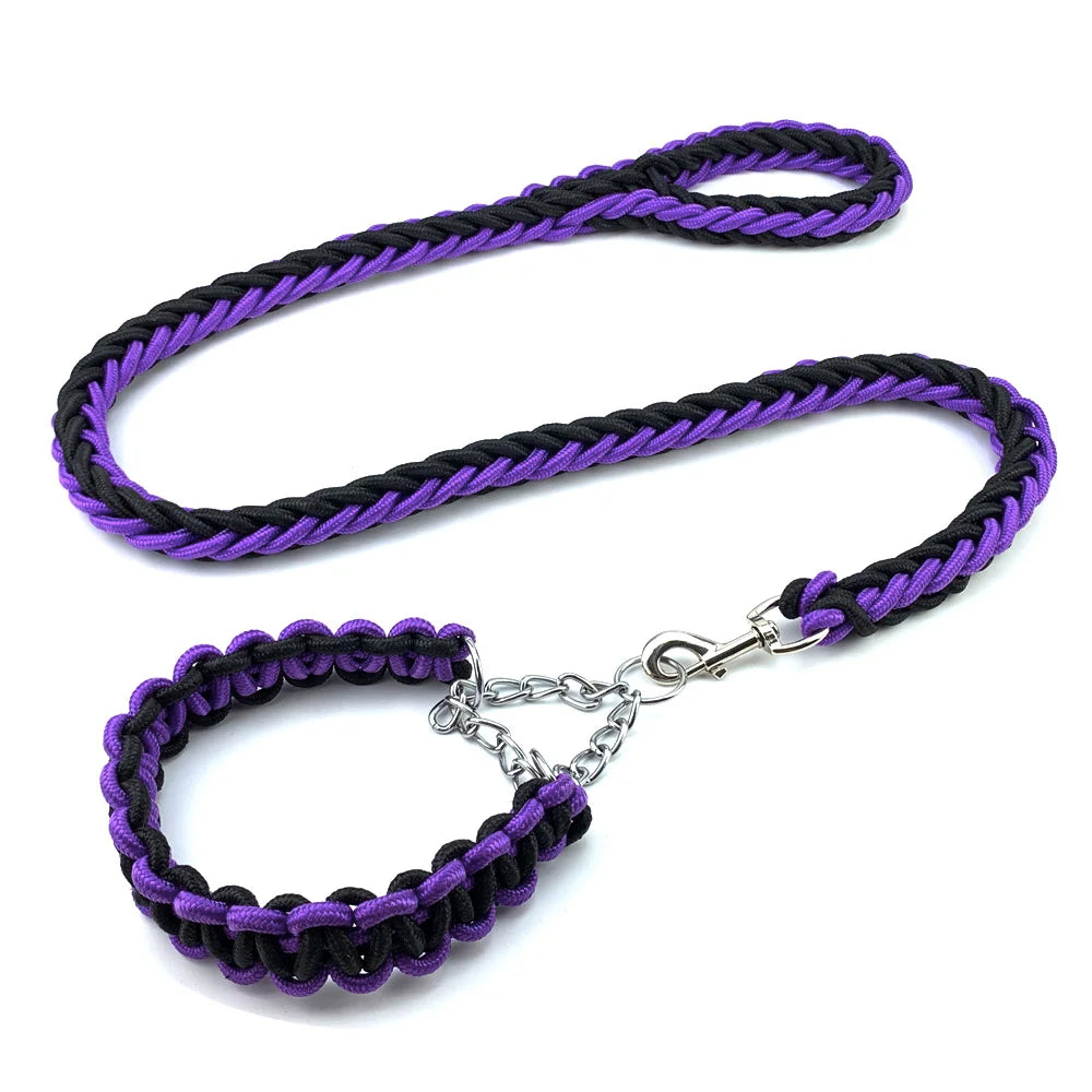 Nylon Braided Dog Collar And Leash Set Traction Rope For Small Medium Large Dog