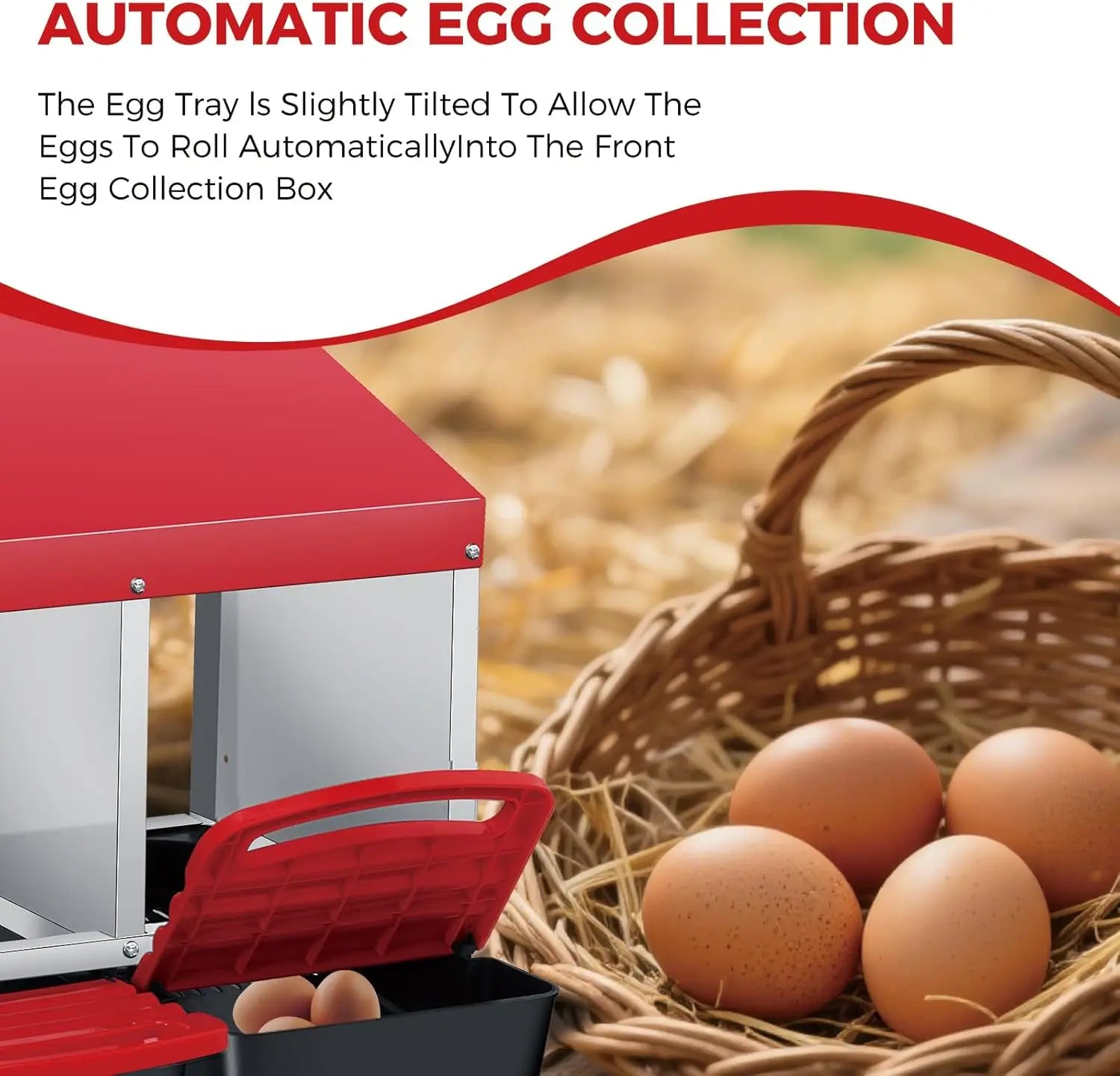Chicken Nesting Box 4 Compartment Roll Away Design Automatic Roll-Out Egg Collection with Perch Wall Mount
