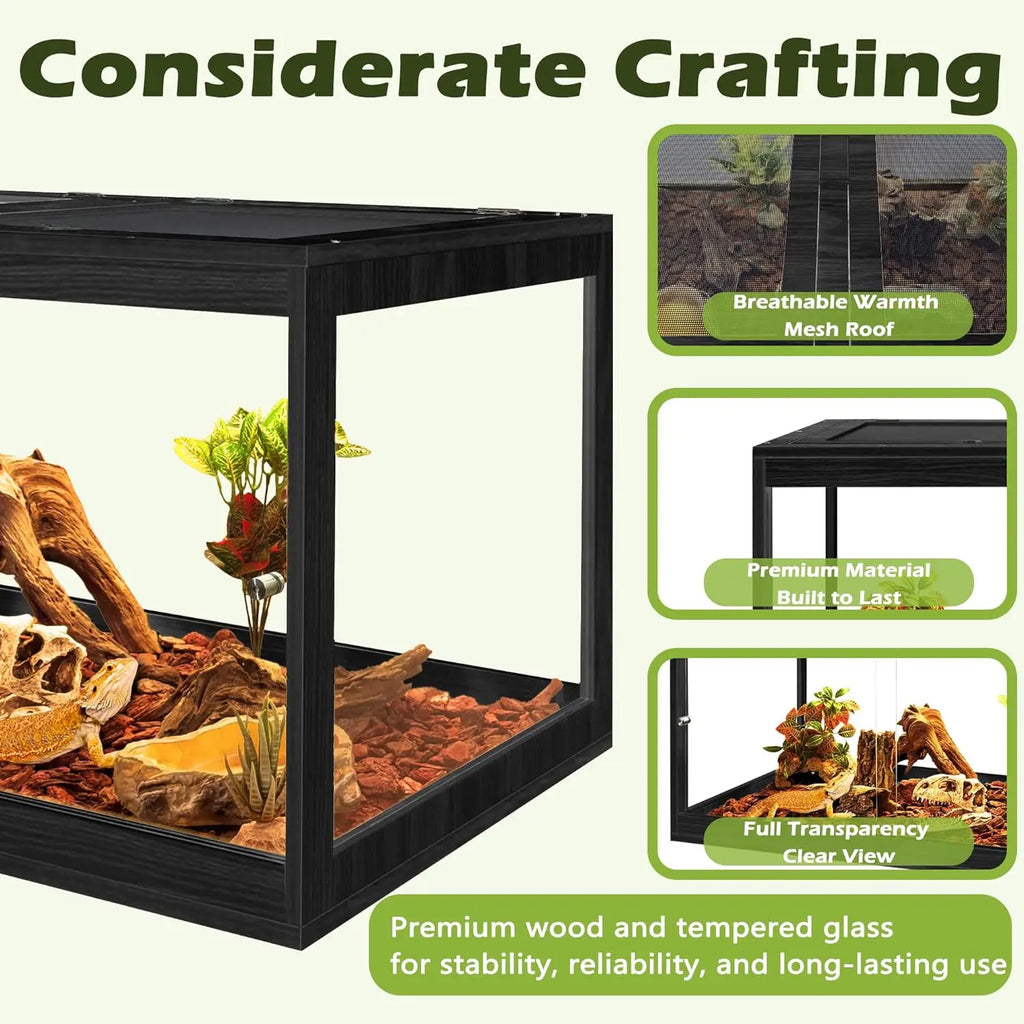 32 Gallon Tempered Glass Reptile Enclosure with Locking Doors (32"X16"X16", Black)