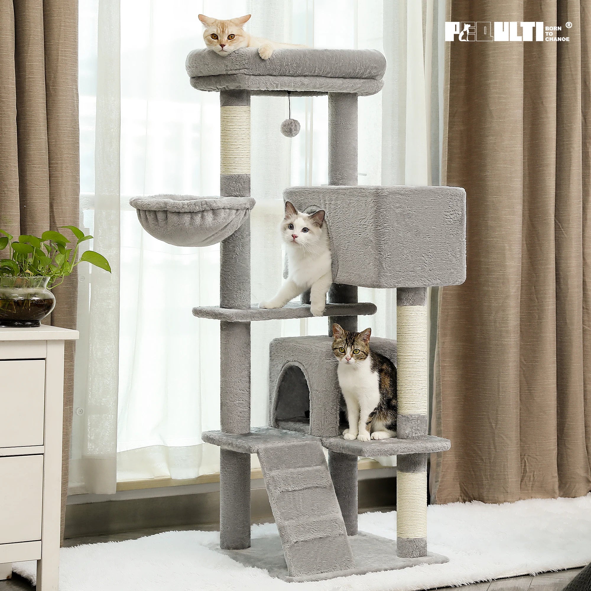 Cat Tree Condo for Indoor with Padded Plush Perch Cozy Hammock and Sisal Scratching Posts
