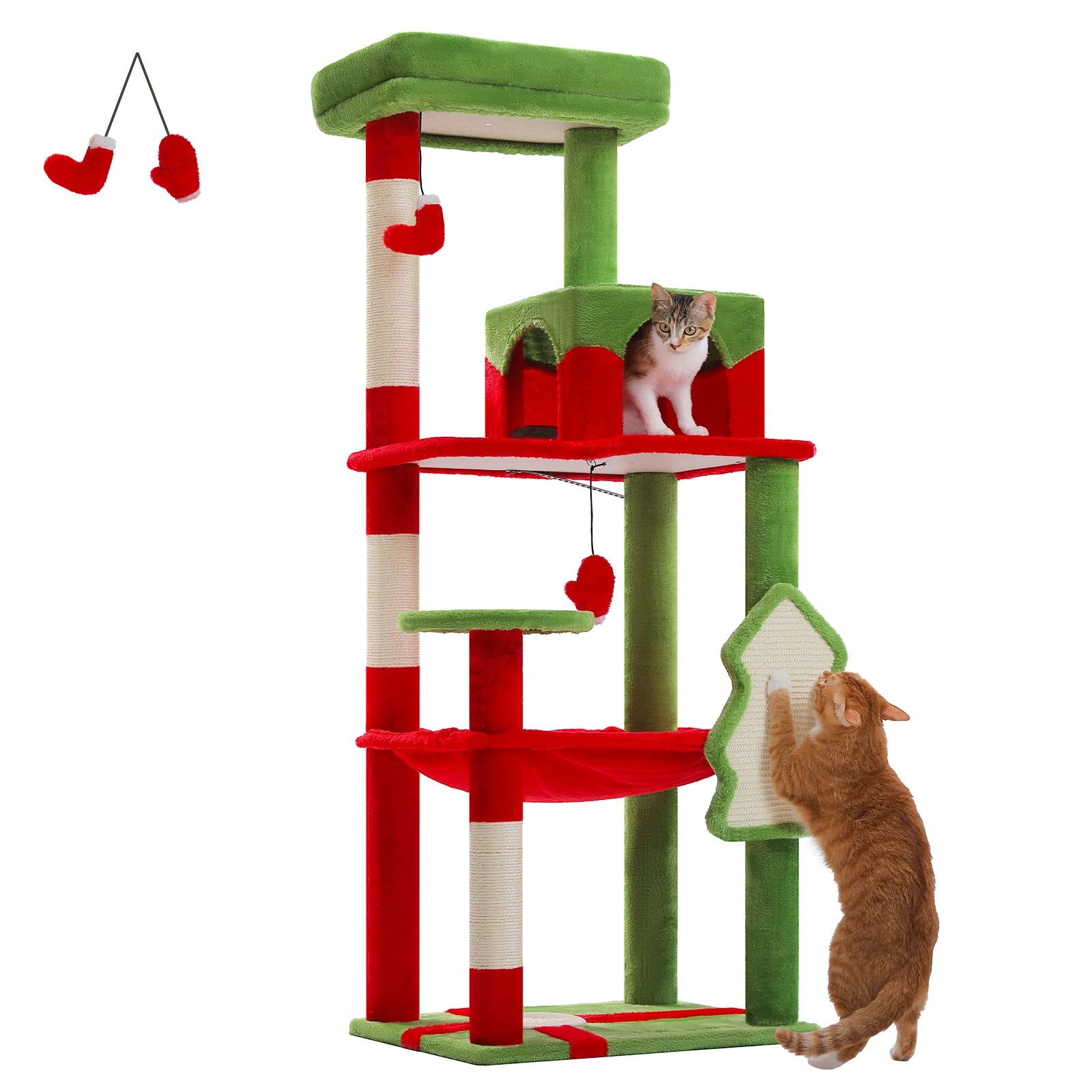 Cat Tree for Indoor Cats 5-Level for Large Cats with Large Hammock Sisal Covered Scratching Posts Cozy Condo Top Perch