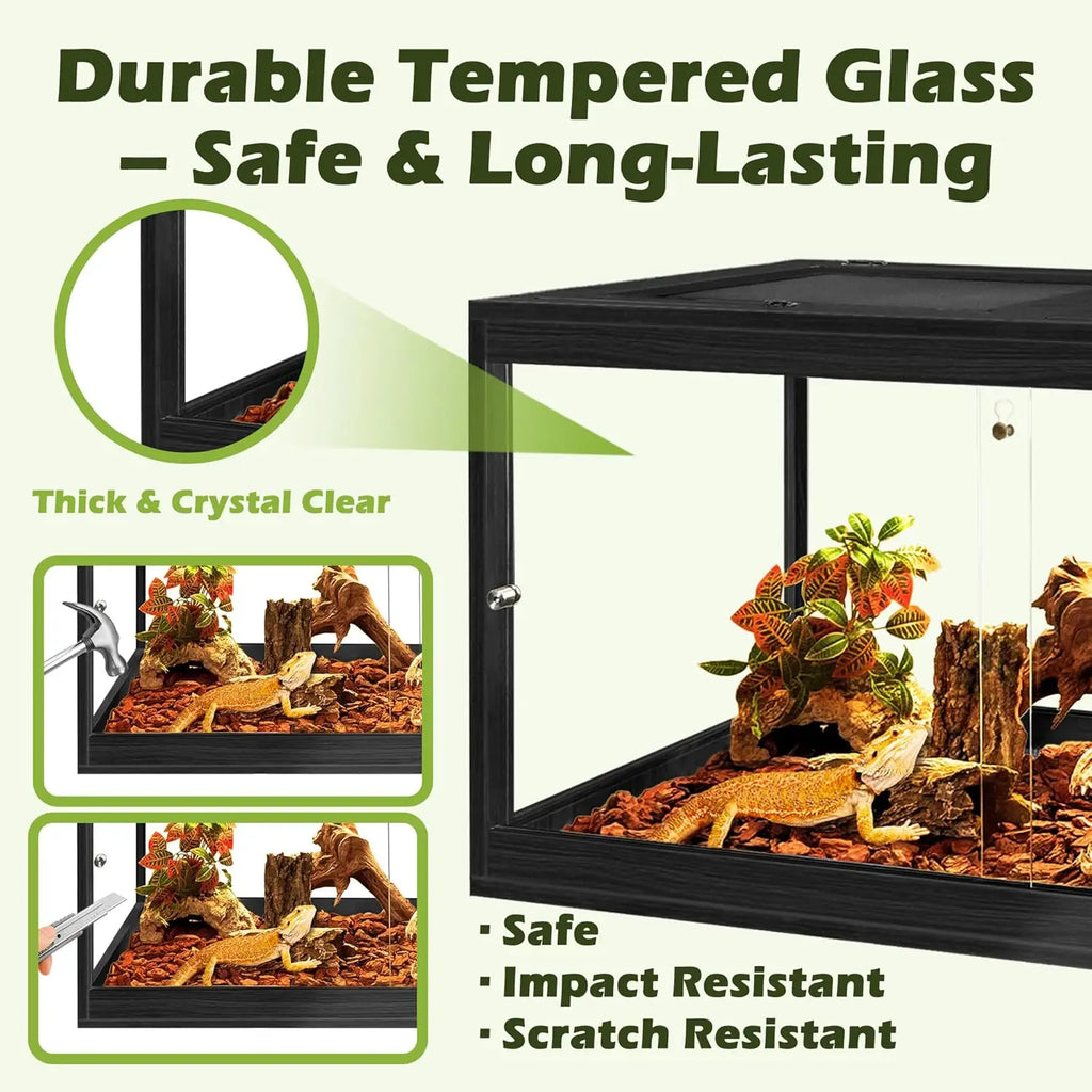 32 Gallon Tempered Glass Reptile Enclosure with Locking Doors (32"X16"X16", Black)