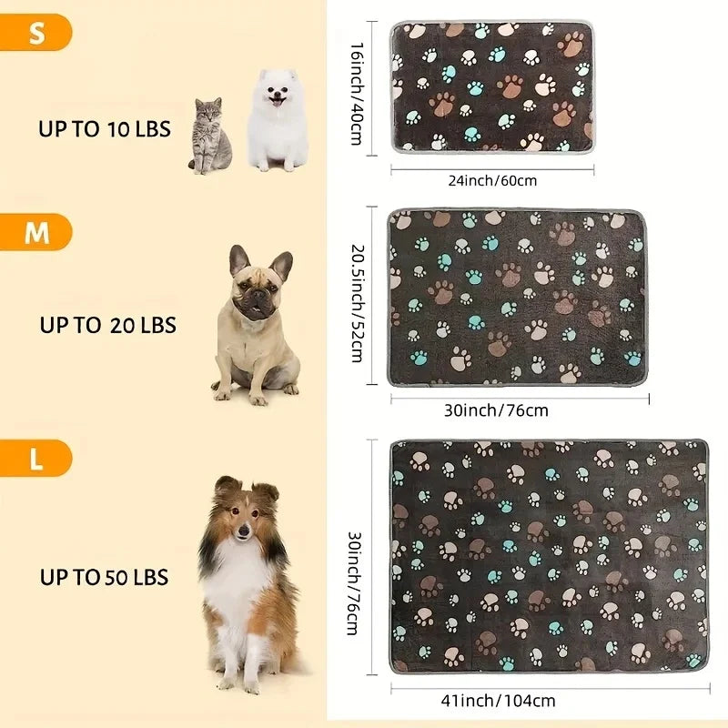 3PCS Soft Flannel Fleece Cat Dog Blankets Paw Foot Print Warm Blanket