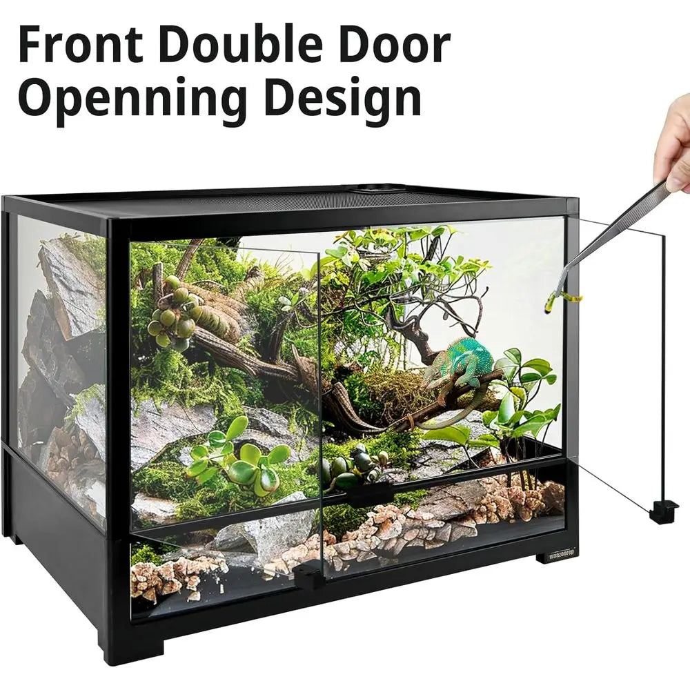 24x18x12.6 Glass Reptile Tank with Double Doors & Top Vent - Ideal for Bearded Dragons, Tortoises, Geckos, Lizards, Snakes