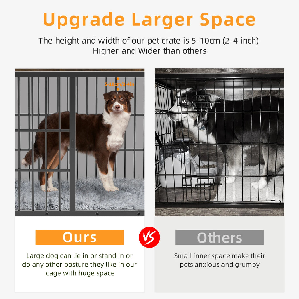 Heavy Duty Dog Kennel Metal Wooden End Table Furniture Style with Three Doors and Removable Tray