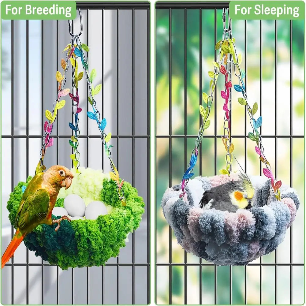 Hanging Bird Bed, Bird Hammock for Cage Winter Warm Plush Nest Sleeping Bed