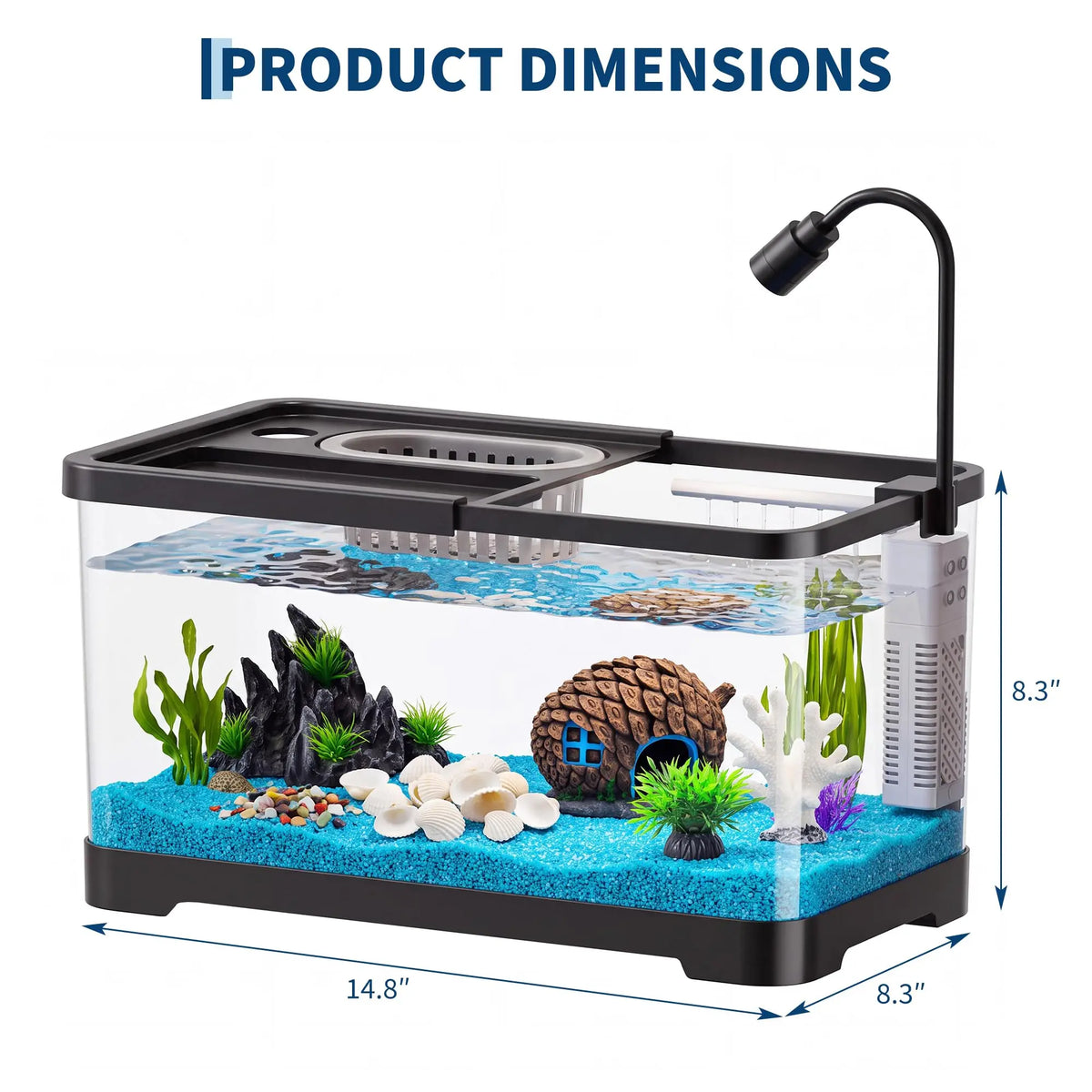 Fish Tank Starter Kit With Filter And Light Plastic Fish Tank For Goldfish Shrimp Betta Hermit Crab
