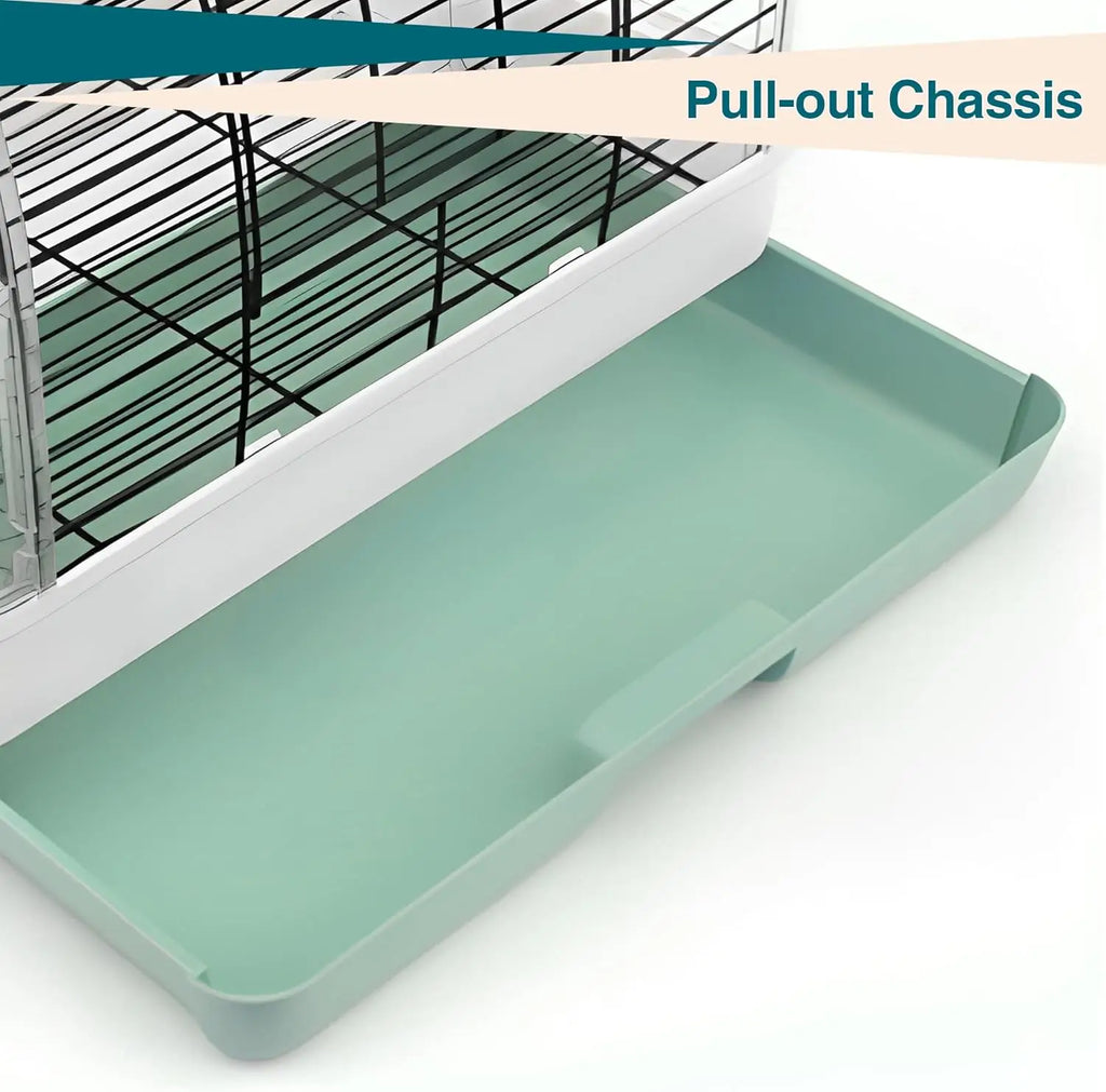 Portable Metal Bird Cage Carrier, with 2 Perches, 2 Food Bowls and Tray