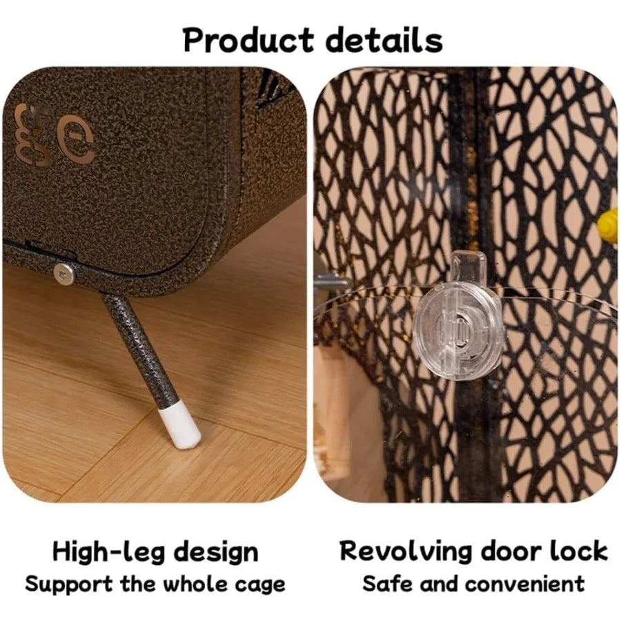 Large 30Inch Bird Cage with Play Top and Breeding Box Wrought Iron with Rolling Base for Small Pet Birds Indoors White