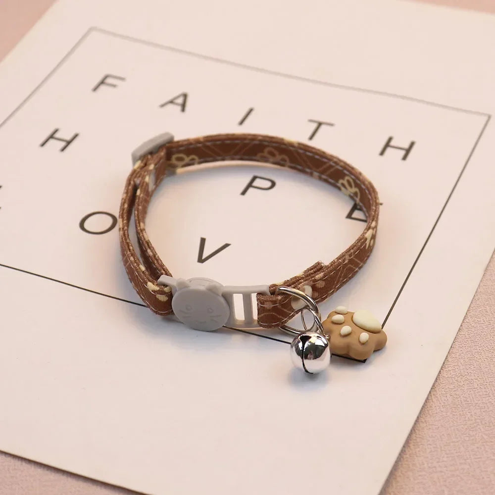 Cute Neck Cat Collar with Bell Adjustable Footprint Breakaway Collar