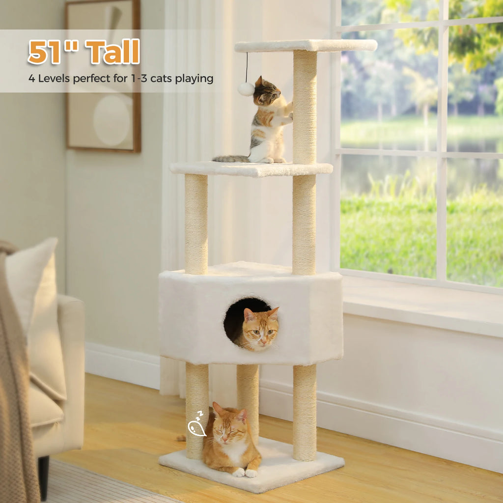 Cat Tree Condo for Indoor with Padded Plush Perch Cozy Hammock and Sisal Scratching Posts
