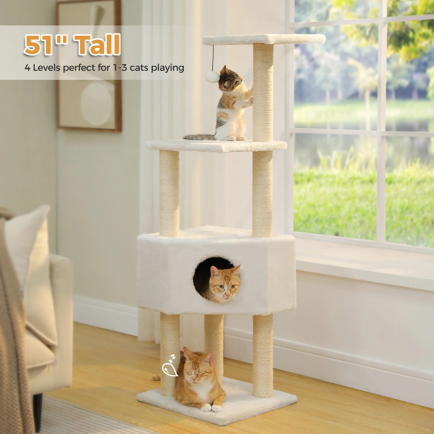 Cat Tree Condo for Indoor with Padded Plush Perch Cozy Hammock and Sisal Scratching Posts