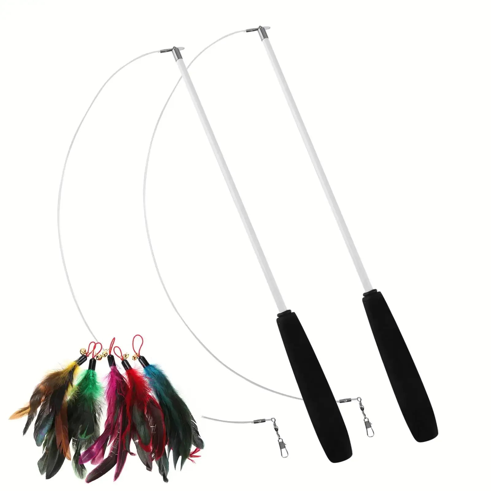 Cat Kitten Three-section Telescopic Fishing Pole Wand for Interactive Play Toys