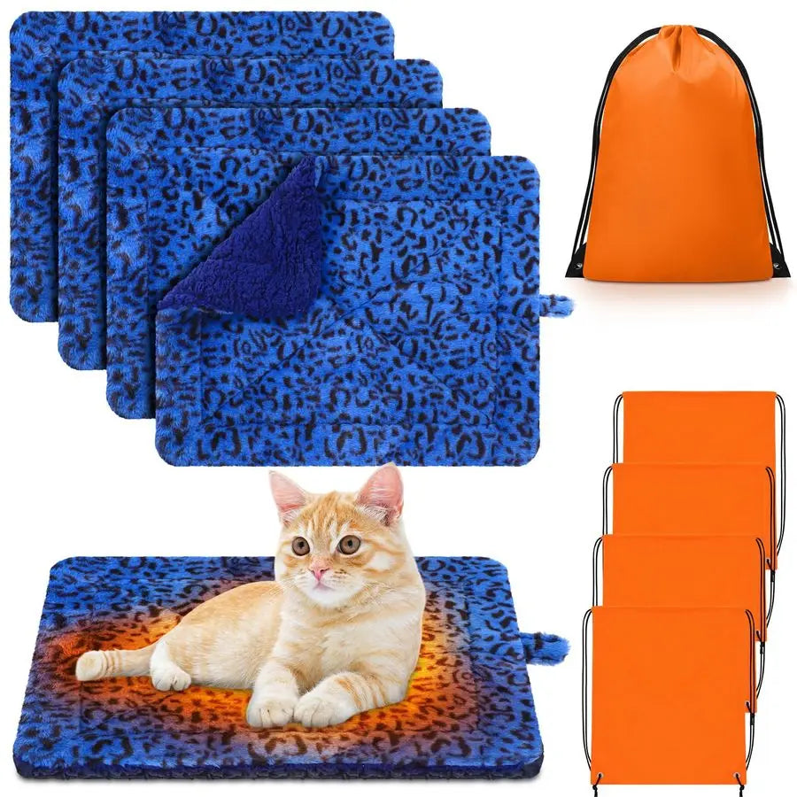 4 Pack Self Warming Cat Dog Bed Heating Pad Pet Thermal Blanket with Storage Bags for Winter Outdoor Indoor
