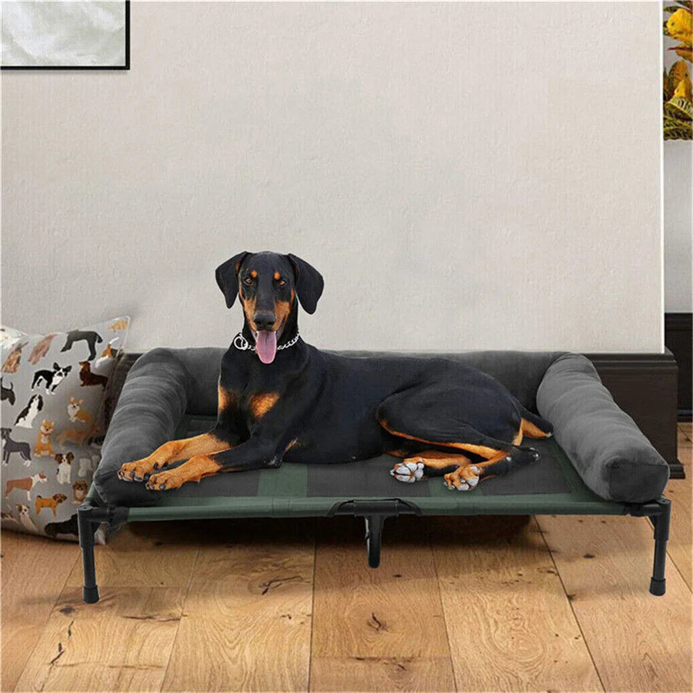 Large Dog Bed Outdoor Raised Dog Bed with Cooling Breathable Mat and Soft Plush Mat, Camping Cot Indoor/Outdoor