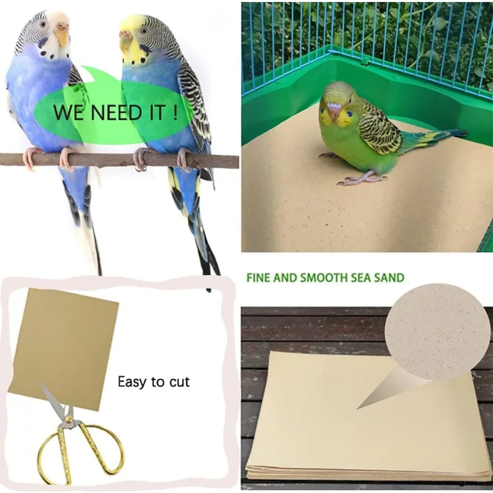 100PCS Gravel Liner Paper for Bird Cage, 11x17 Cage Liners, Safe & Easy to Digest