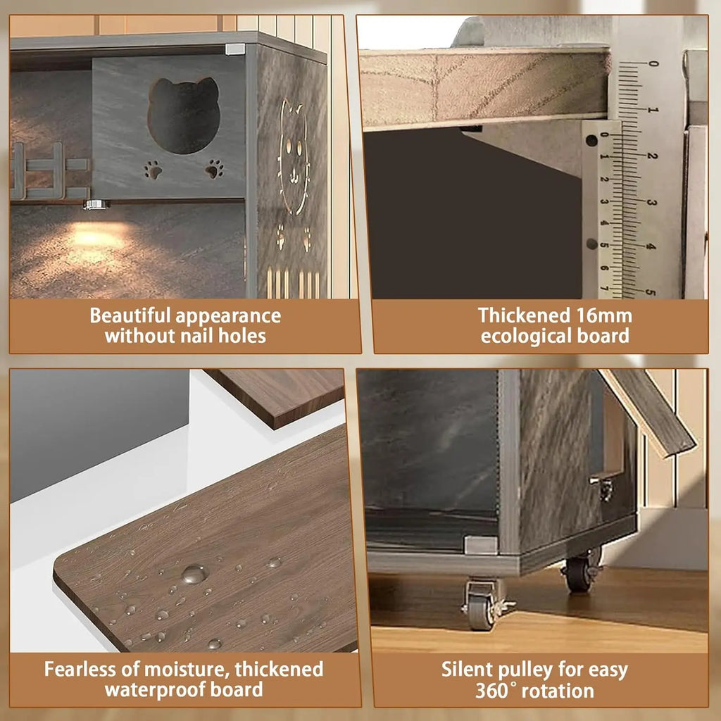 Large Wooden Cat Condo House with Scratching Post Indoor Outdoor Enclosure Glass Doors 50x48x24